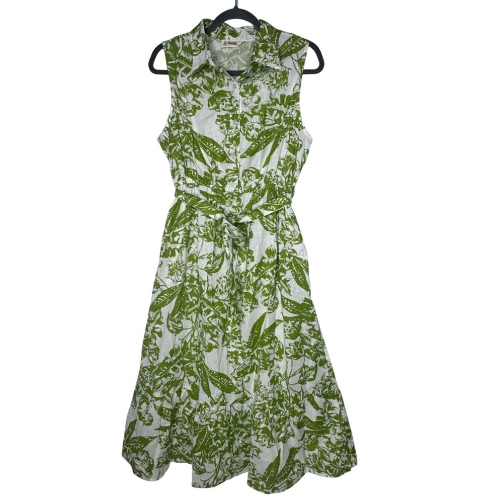 Lapogee Womens Cotton Linen Floral Midi Dress XL Belt‎ Tropical Resort Feminine